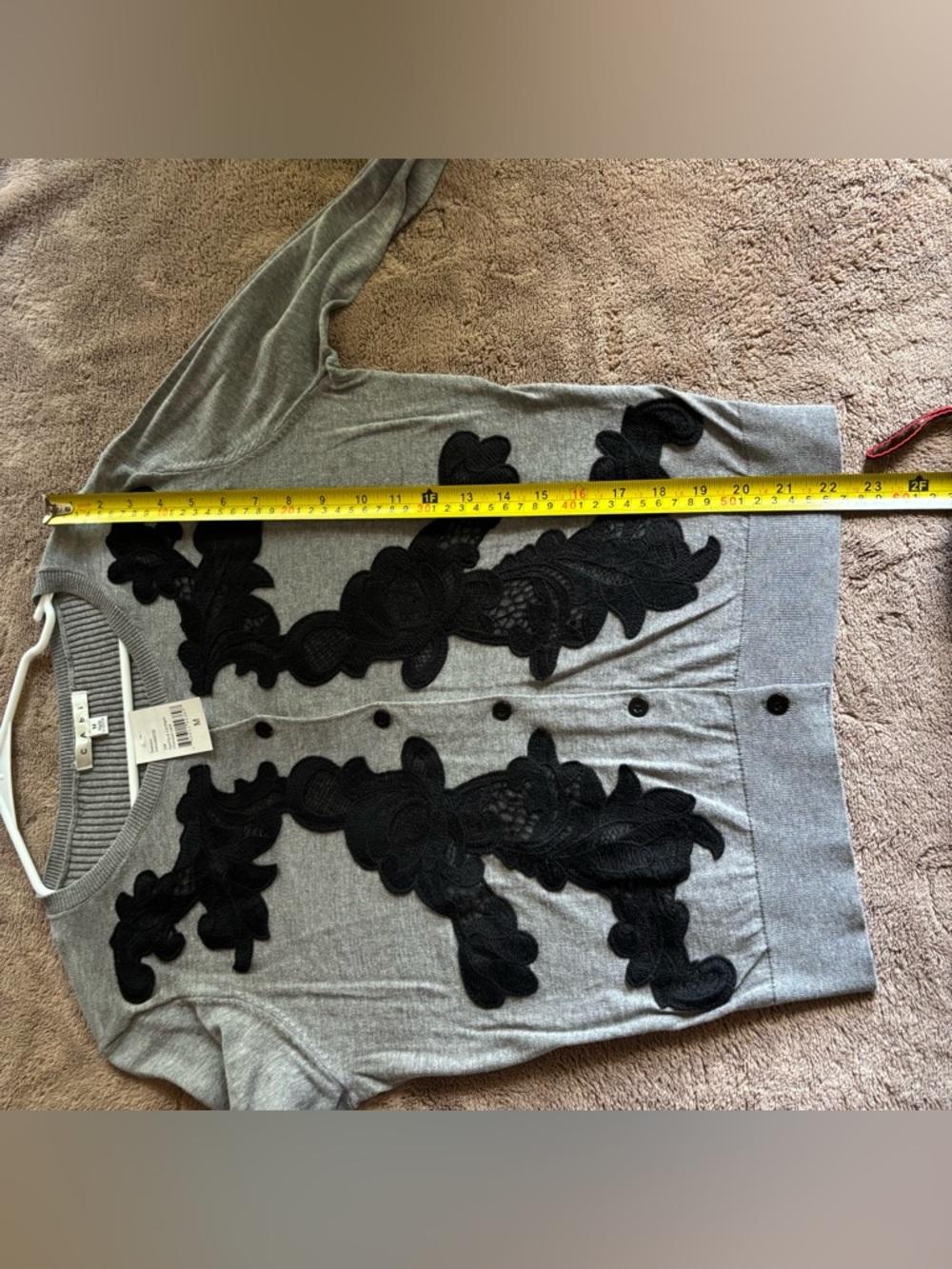 Cabi Applique Cardigan 100 Charcoal Lace Grey Black Floral Sweater  Size M - Picture 9 of 10